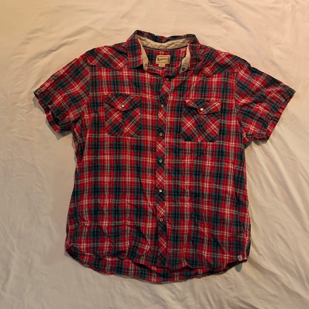 ROEBECK & CO Plaid Western Shirt‎ Short Sleeve Pearl Snap Button XXL Tall